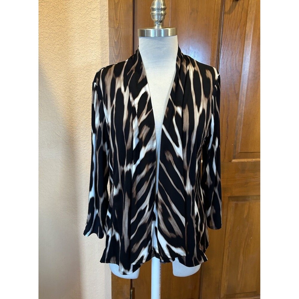Chicoโs Sz 2 Large 12 Leopard Print Open Front Cardigan Fluid Knit Traveler